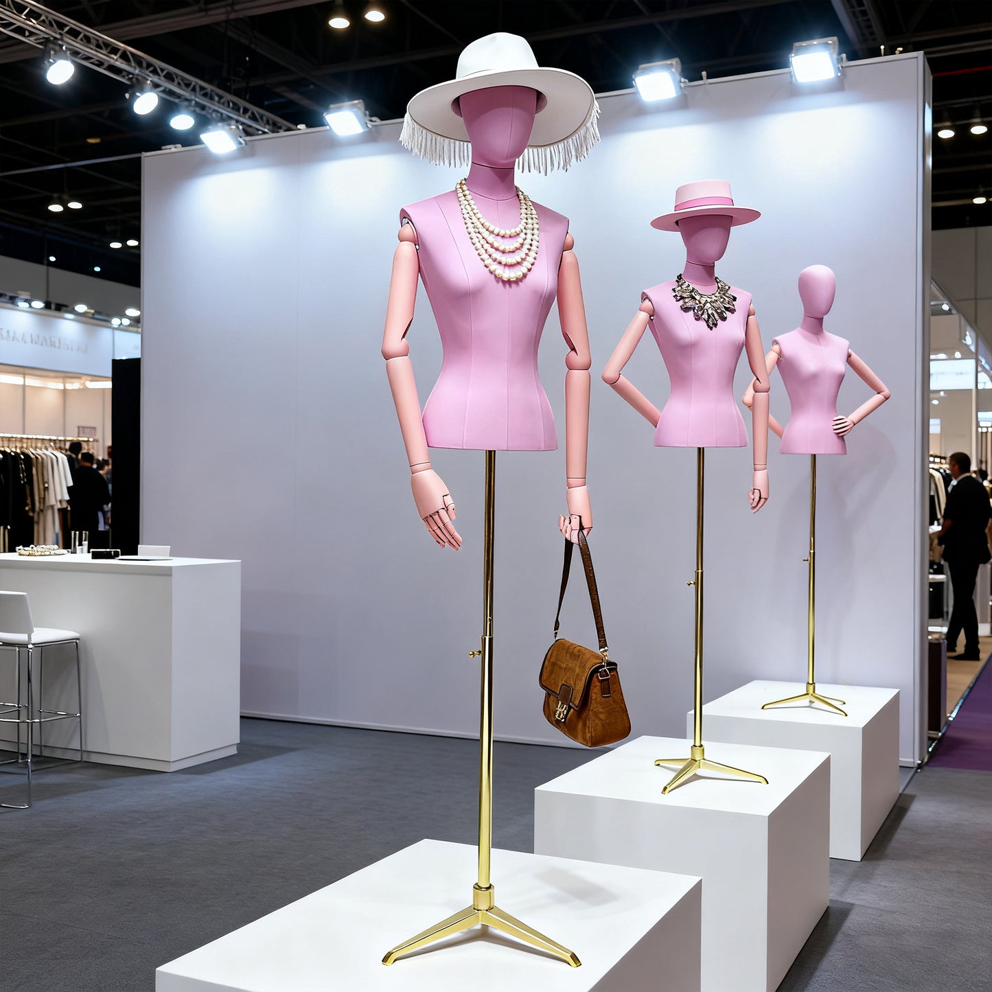 DE-LIANG Lilac Leather Female Half Body Mannequin with Arms & Gold Base – Luxury Dress Form Torso, Fiberglass Display Model for Boutique Clothing, Jewelry & Fashion Window Display