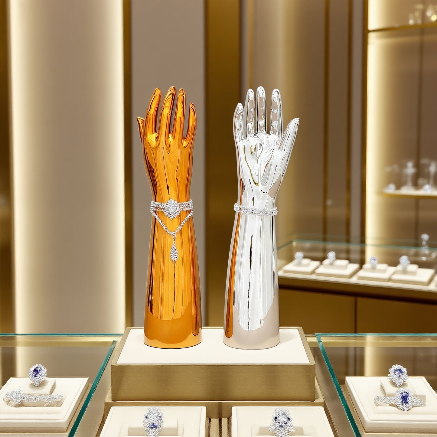 DE-LIANG Female Male Mannquin Hand, Wrist Brace Hands Mannequin, Elbow Wrist Protection Jewelry Display Stand, JewelryRose Gold&Chrome Silver*1pcs