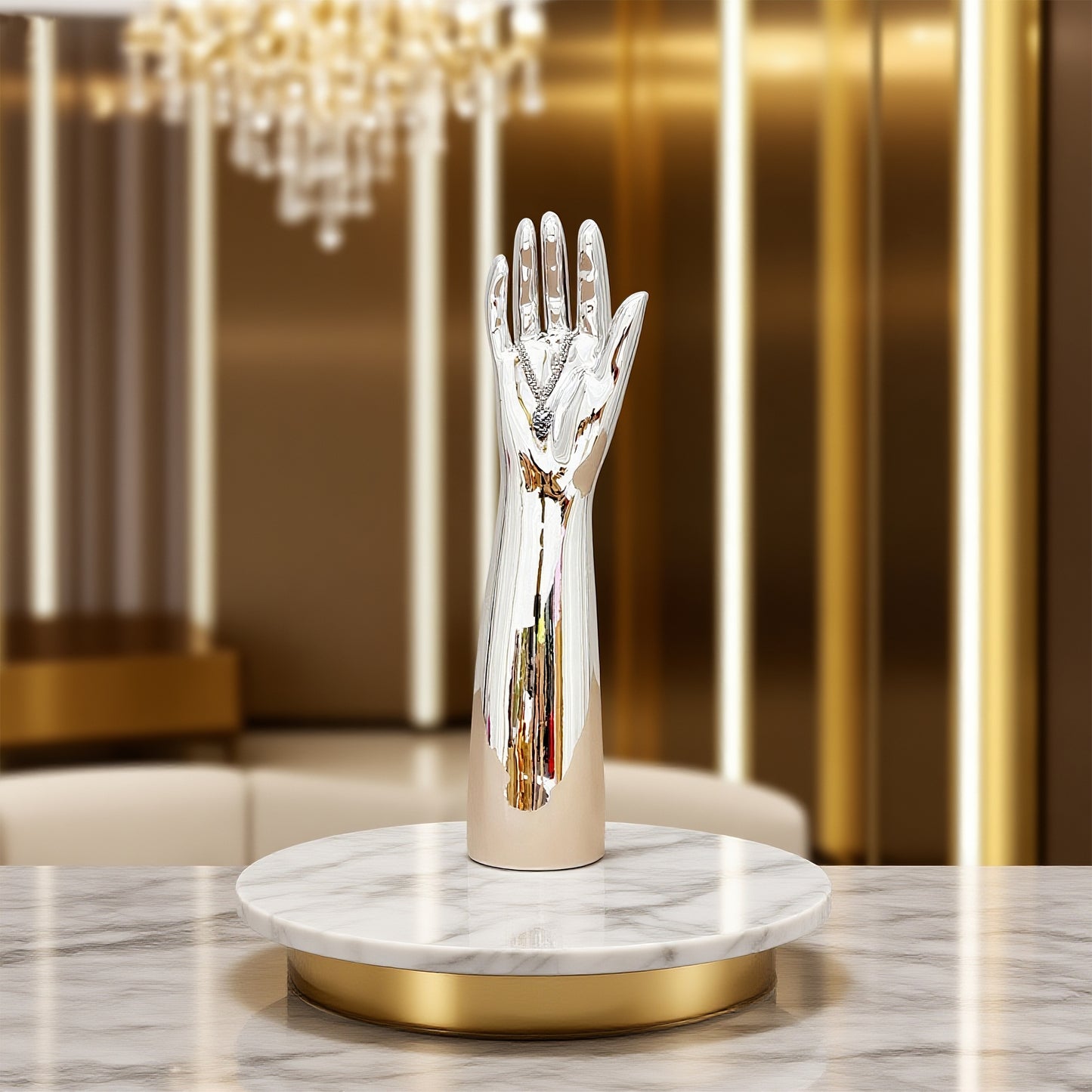 DE-LIANG Female Male Mannquin Hand, Wrist Brace Hands Mannequin, Elbow Wrist Protection Jewelry Display Stand, JewelryRose Gold&Chrome Silver*1pcs