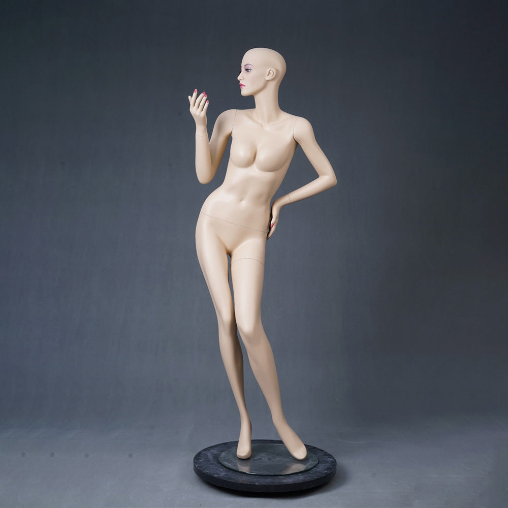 DE-LIANG Realistic Female Full Body Mannequin with Makeup Face, Nude Fiberglass Dress Form Display for Clothing Store & Boutique Window