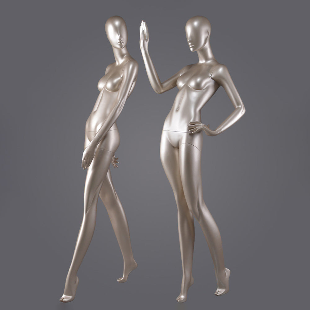 DE-LIANG Glossy Champagne Female Full Body Mannequin – Luxury Fiberglass Dress Form Display Model for Window, Boutique Clothing & Fashion Store Showcase