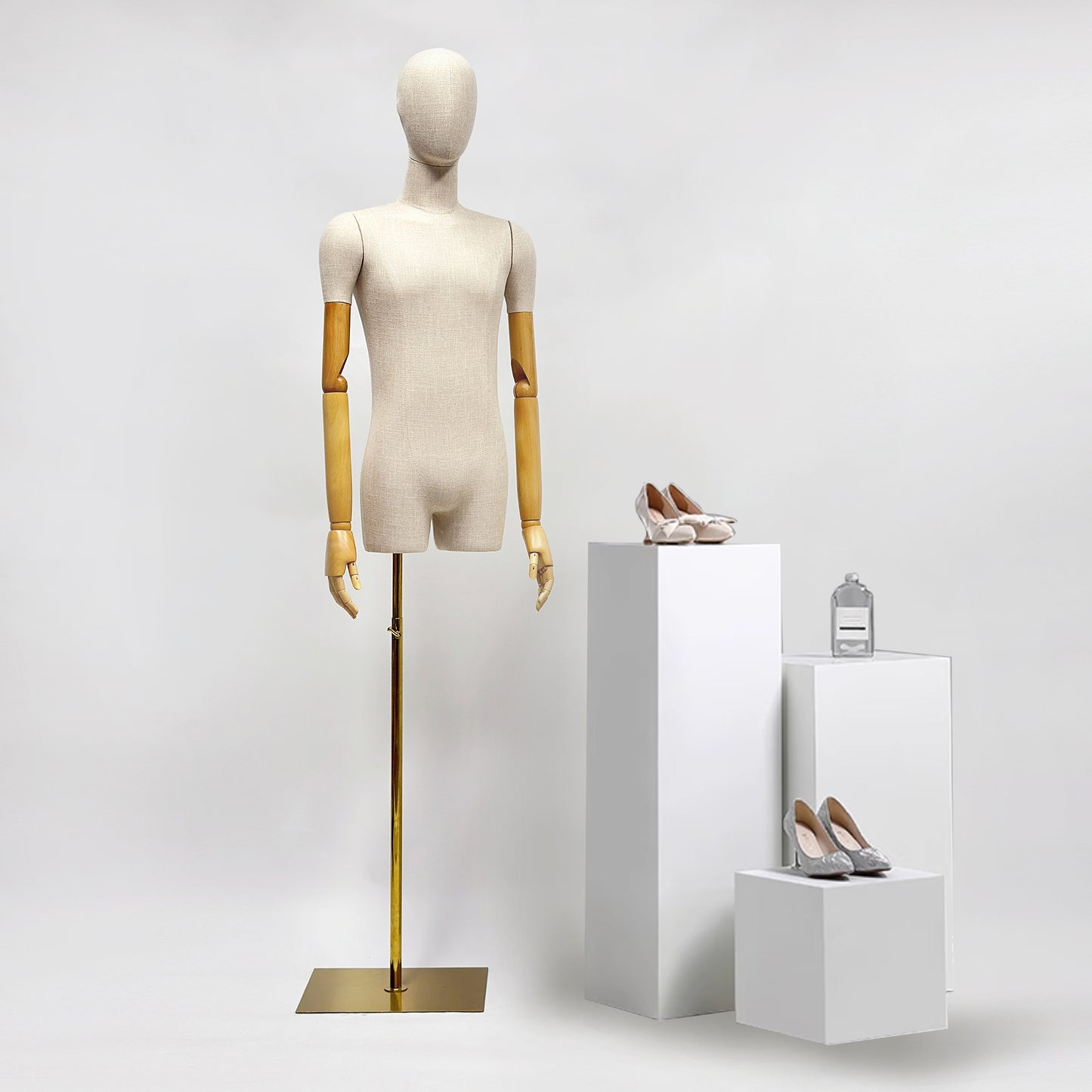 Luxury Linen Mannequin Half Body Torso,Male Dress Form Model Props with Head,Clothing Stores Display Holder(复制) - De-Liang Dress Forms