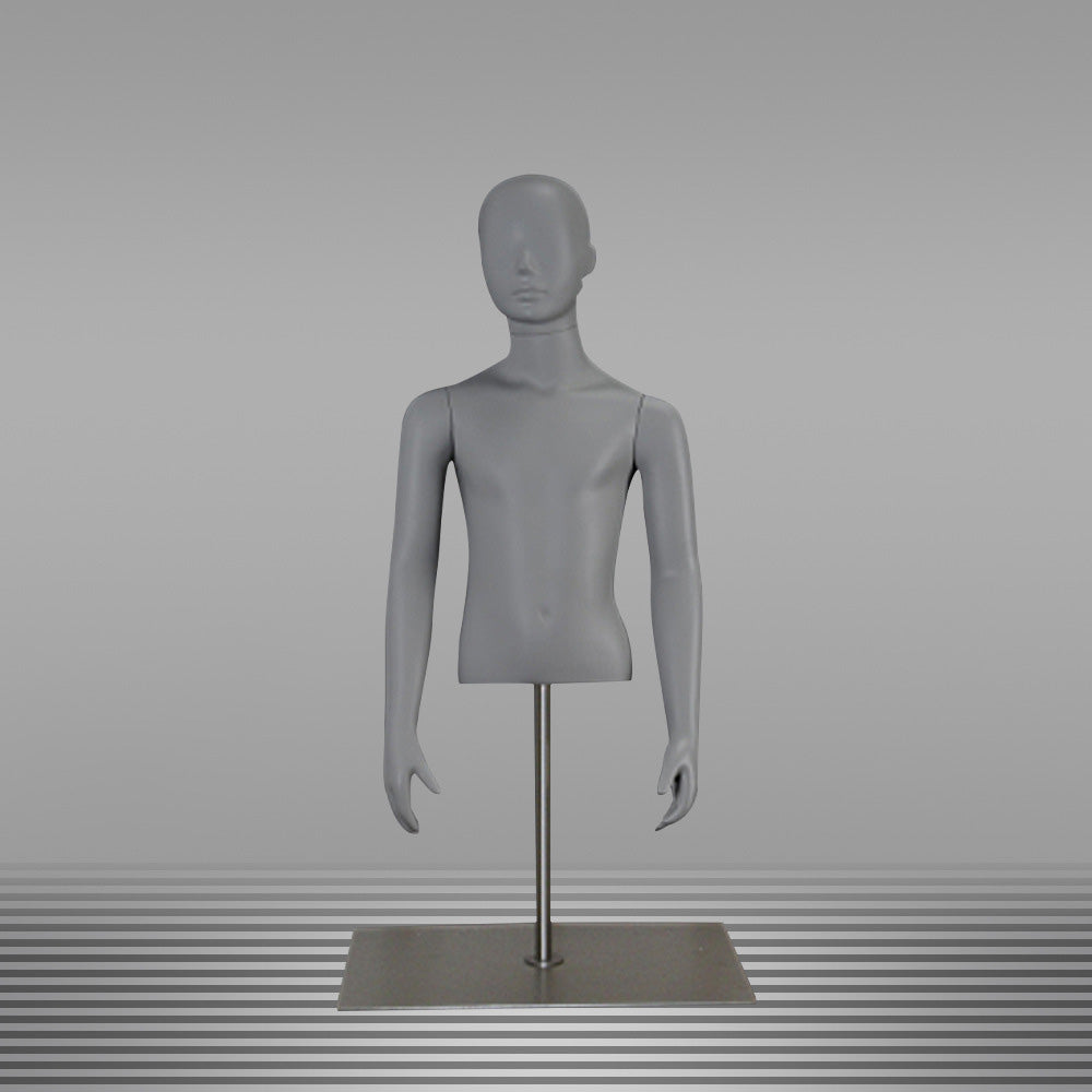 DE-LIANG Grey Kids Full Body Mannequins with Arms and Base – Child Dress Form Torso with Realistic Facial Features, Adjustable Display Dummy for Store Window & Boutique Clothing Display