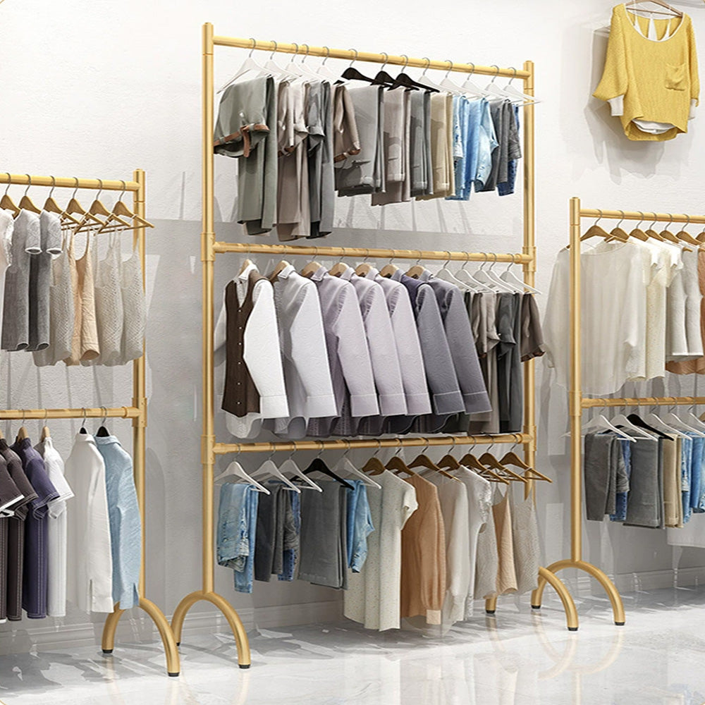 Standard Double Layers Poles Clothing Hanger, Children Kids Adult Floor Clothes Hanger Display Shelves Hanger Rack , Stainless Steel Gold - De-Liang Dress Forms