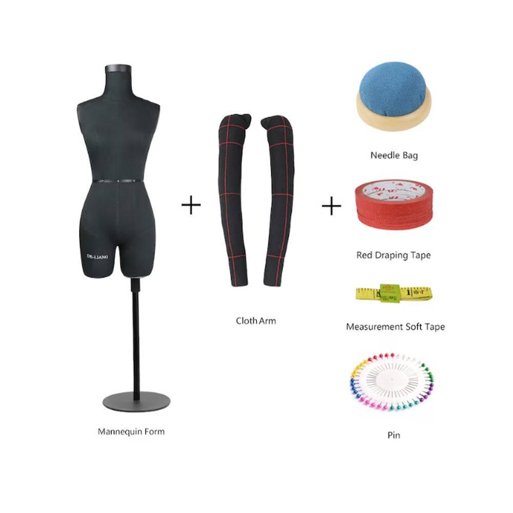 Black SIZE 6 Half Scale Dress Form for Sewing(Not Adult Size)1/2 Mini Fitting Mannequin 43cm Body Height, Female Torso Tailor Model DE-LIANG