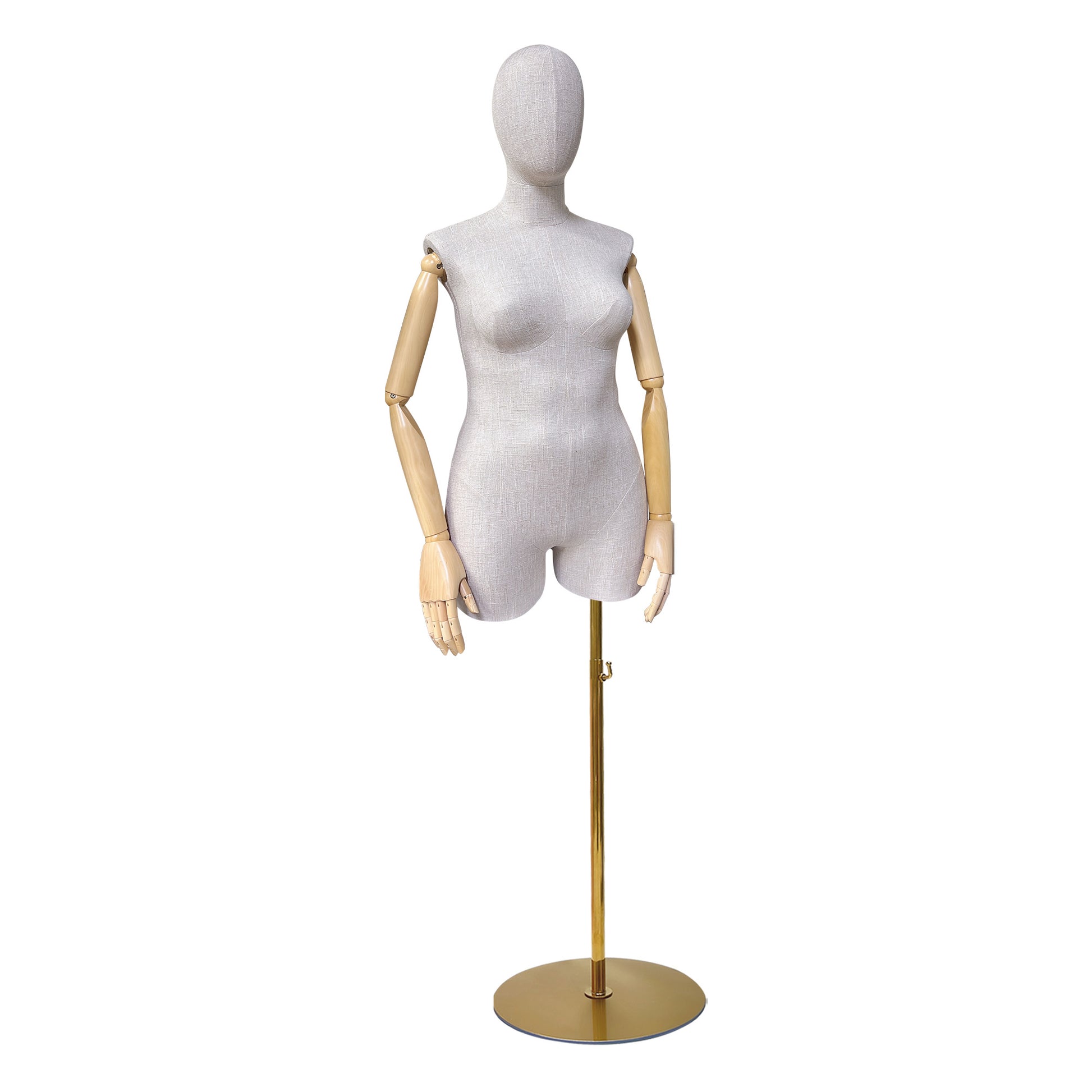 Adult Female Plus Size Torso Mannequin,Half Body Mannequin Torso,Bamboo Linen Fabric Clothing Dress Form,Adult Props with Wooden Arms,Mannequin for Cloth Window Display DE-LIANG