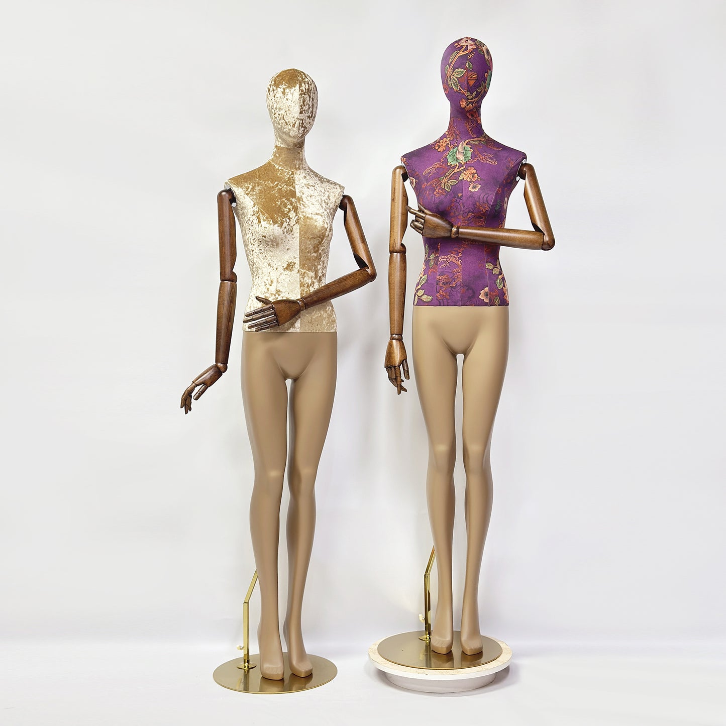 Luxury Mannequin Full Body, DE-LIANG Female Dress Form Torso With Black Wooden Arms, Upper Body Velvet Linen and Painting Brown Leg,1 Piece