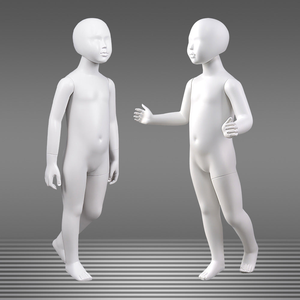DE-LIANG Matte White Kids Full Body Mannequin,Child Standing/Sitting Pose Fiberglass Dress Form Torso with Facial Features,Display Dummy for Clothing Store Window & Boutique Fashion Display