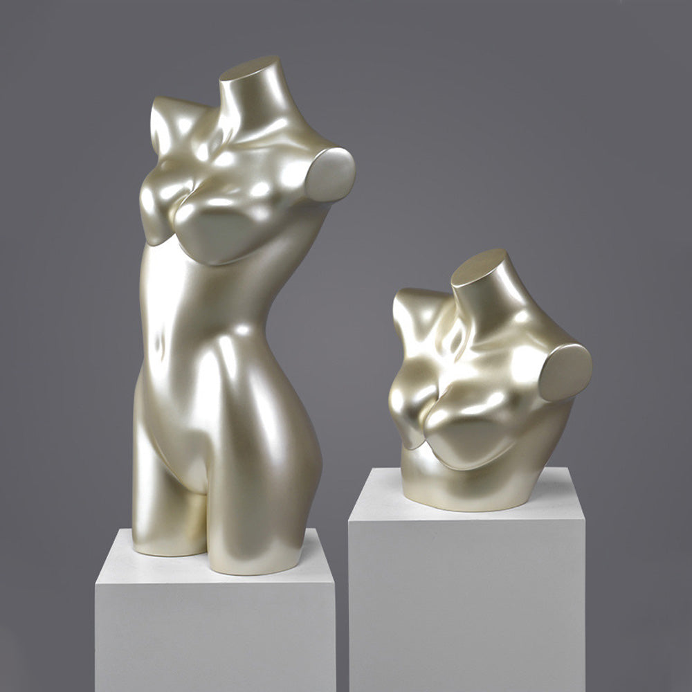 DE-LIANG Female Torso Mannequin Display Set,Half Body Dress Form Collection,White & Gold Finish Retail Display Forms for Clothing Store