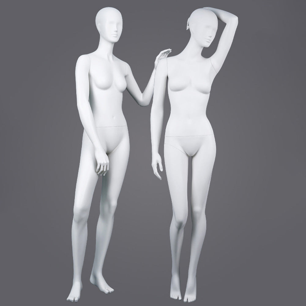 DE-LIANG Professional Female Mannequin Full Body Dress Form Display - Realistic Poseable Fashion Model Stand for Clothing Store Boutique Window Display - White Matte Finish Retail Merchandising Dummy