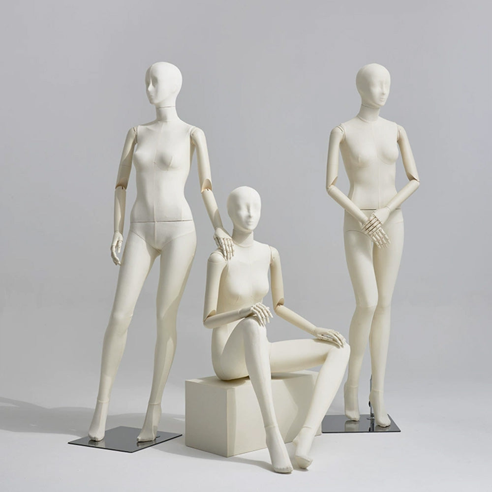 DE-LIANG Luxury Full Body Female Mannequin Set,Fabric Covered Retail Display Mannequins with Arms & Metal Base,Window Display, Boutique Clothing Form, Retail Visual Merchandising