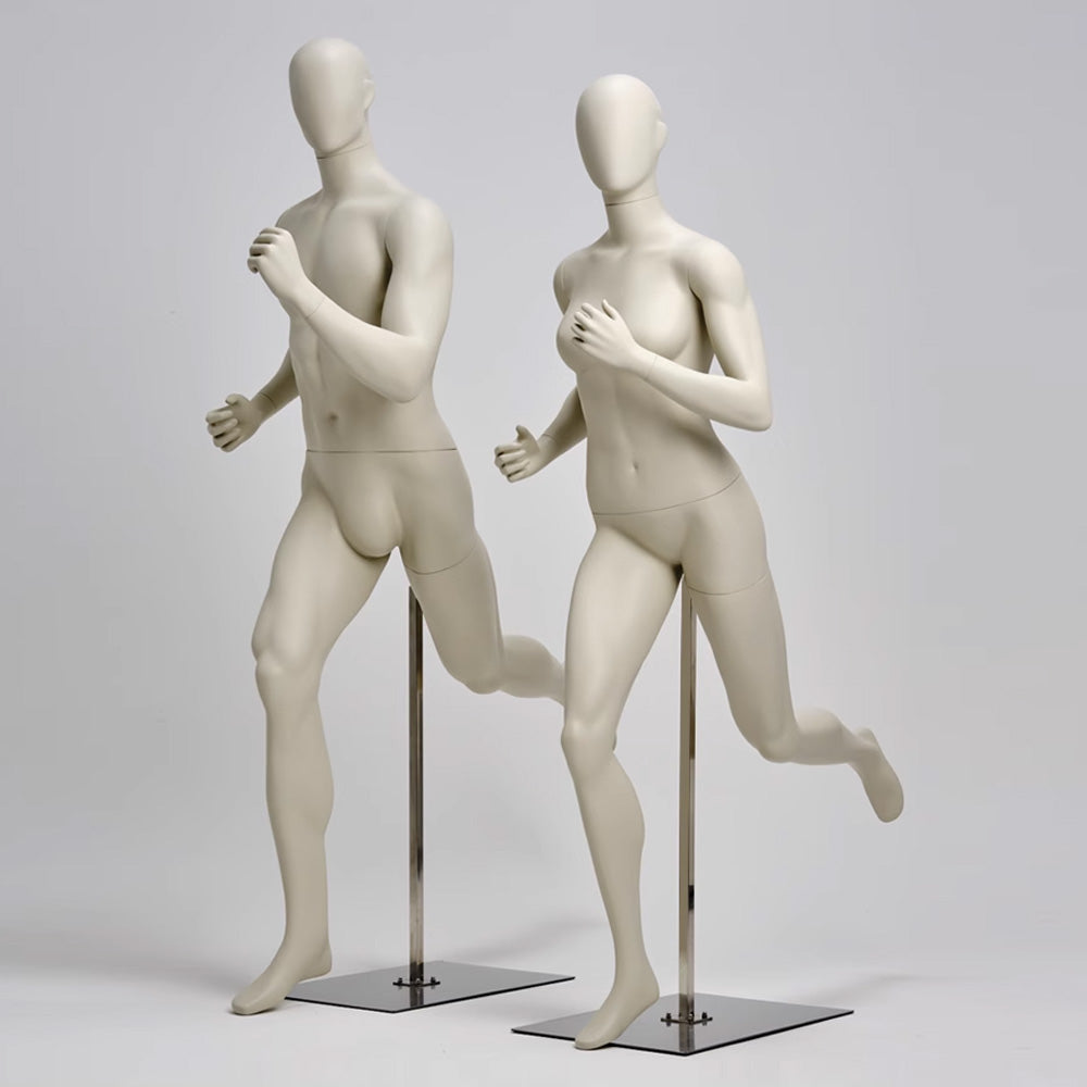 DE-LIANG Female/Male Running Sport Mannequins,Beige Fitness Dress Form Mannequin Torso Full Body for Window Display,Sportwear,Yoga Gymnasium Phsical Althletic Field Display Stand