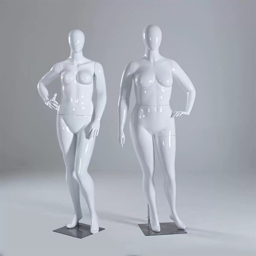 DE-LIANG Plus Size Full Body Female Mannequin,Glossy White Display Manikin for Clothing Stores, Dress Form Torso with Metal Base DL0174