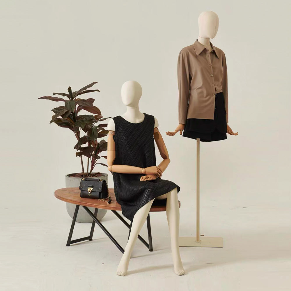 DE-LIANG Female Full /Half-body Mannequin,Female Dress Form Mannequin,Women Natural Linen Mannequin Torso,Clothing Store Display Model,Manikin Head For Wig Hat Holder