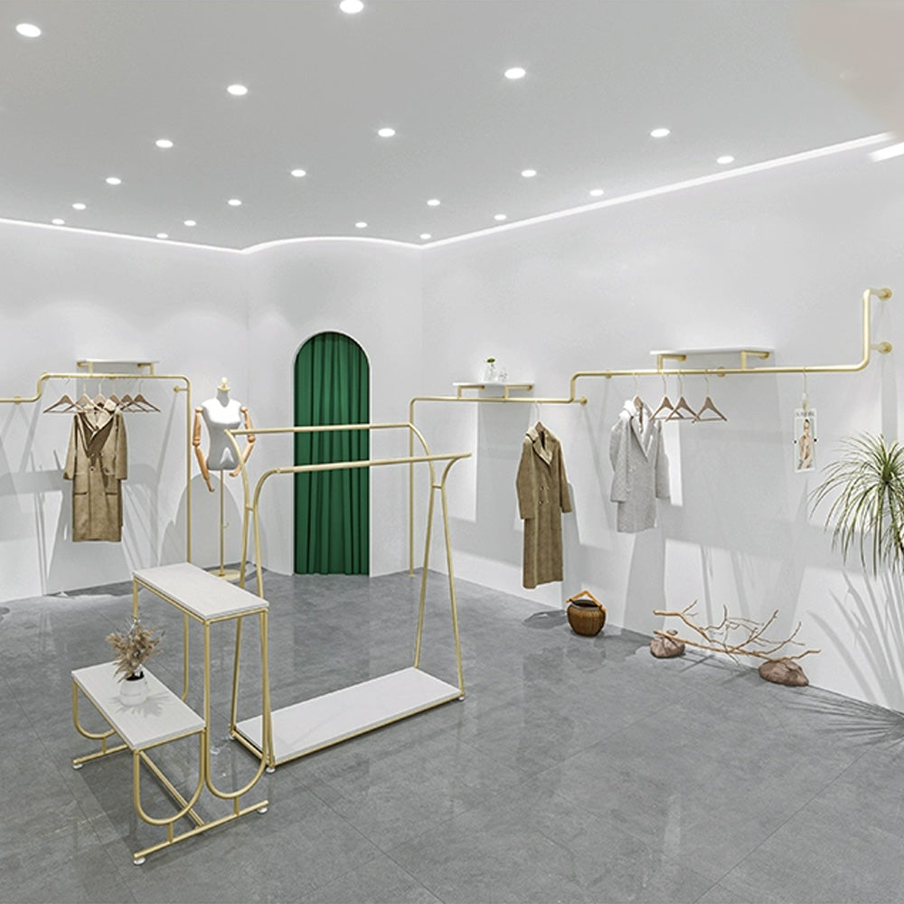 DE-LIANG Clothing Display Rack, Luxury Golden Color Hanging Hanger,Floor-Style High-Grade Shelf for Clothes Boutique DL196 250CM/300CM,DL195 200/250CM DE-LIANG