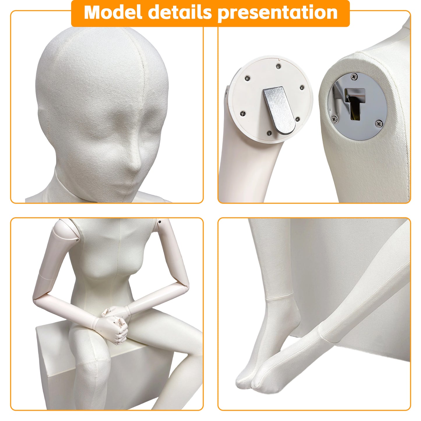 DE-LIANG Luxury Full Body Female Mannequin Set,Fabric Covered Retail Display Mannequins with Arms & Metal Base,Window Display, Boutique Clothing Form, Retail Visual Merchandising