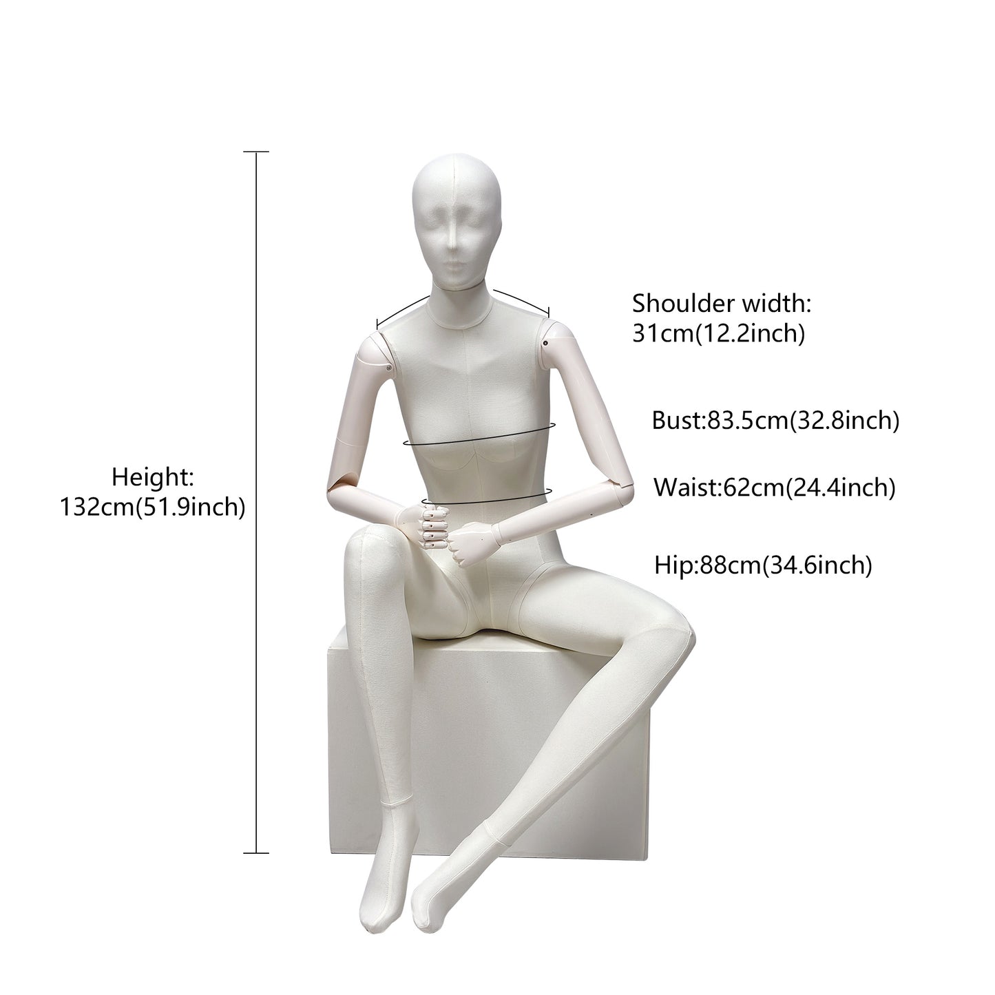 DE-LIANG Luxury Full Body Female Mannequin Set,Fabric Covered Retail Display Mannequins with Arms & Metal Base,Window Display, Boutique Clothing Form, Retail Visual Merchandising