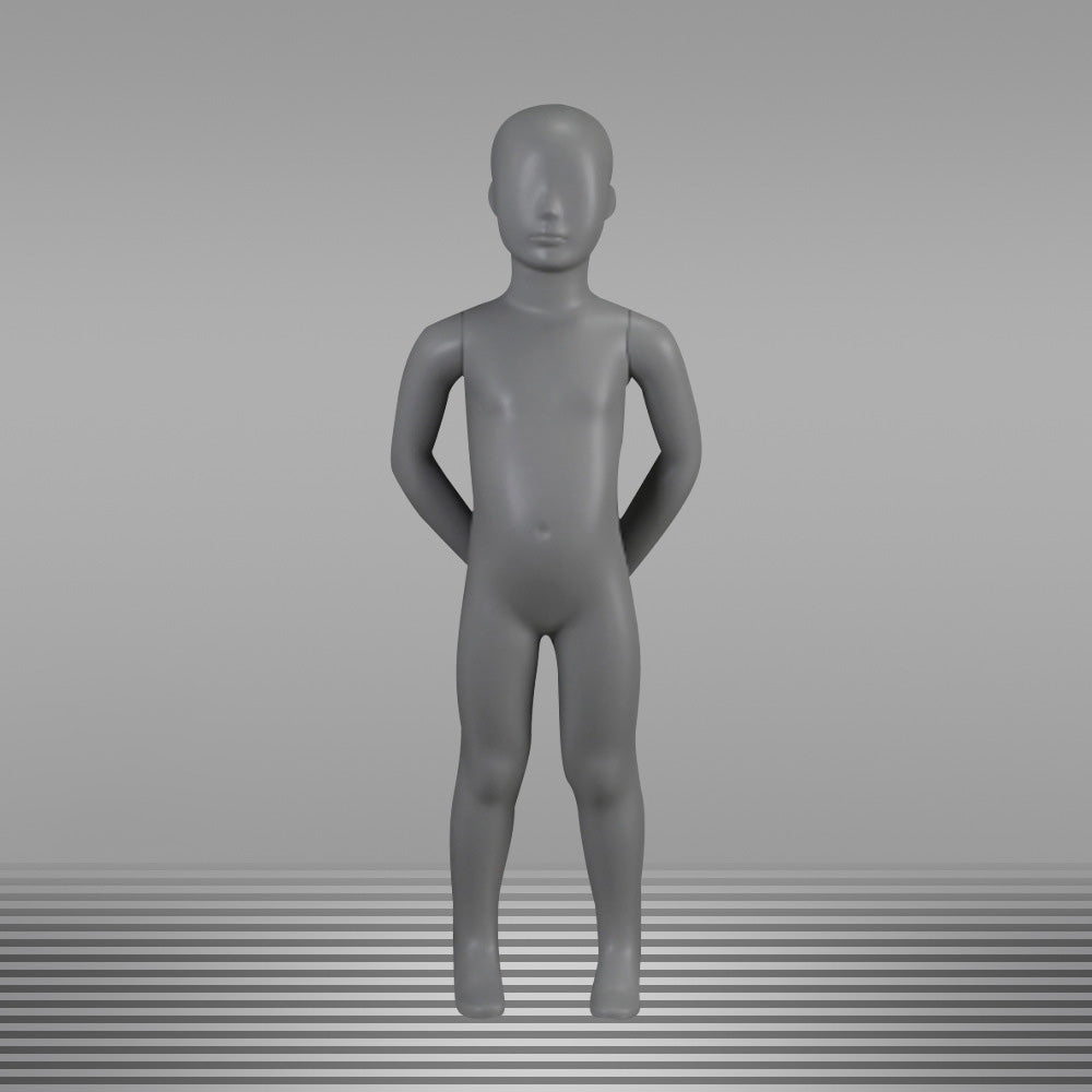 DE-LIANG Grey Kids Full Body Mannequins with Arms and Base – Child Dress Form Torso with Realistic Facial Features, Adjustable Display Dummy for Store Window & Boutique Clothing Display