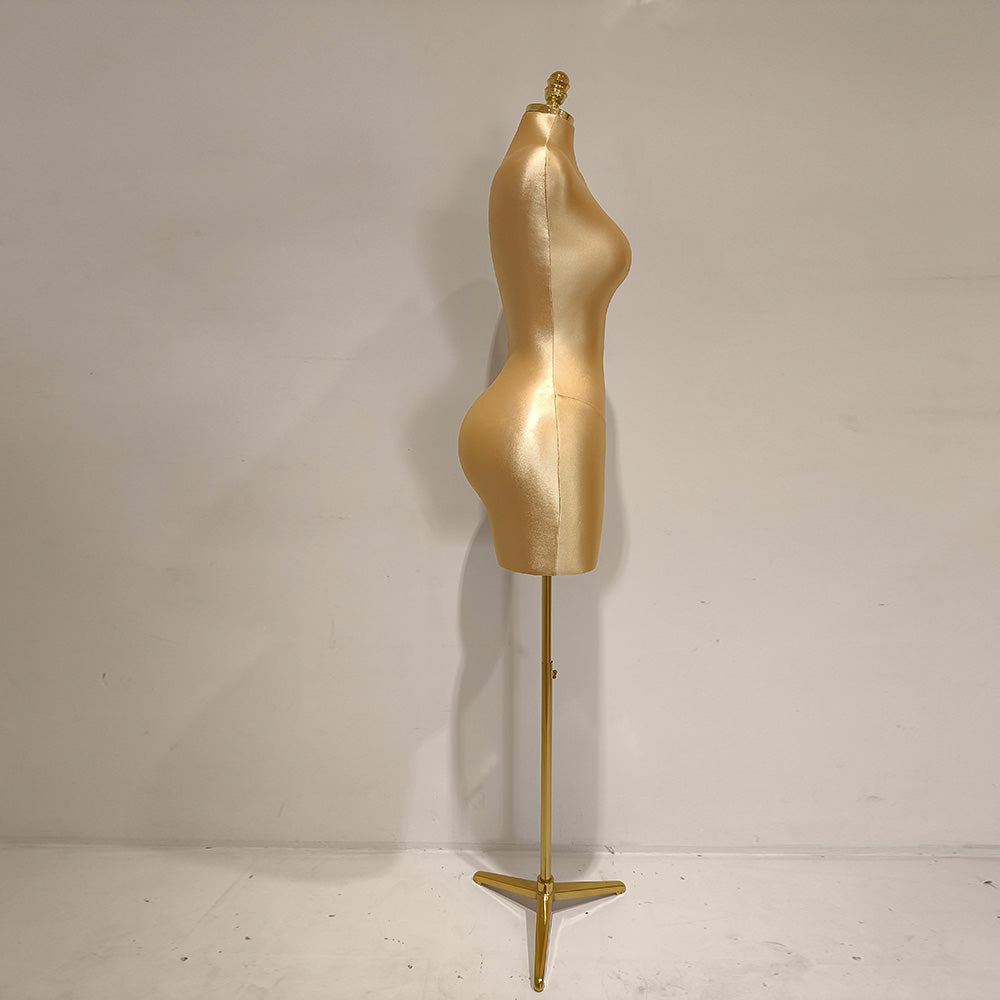 Elegant S-Shape Satin Female Half Body Mannequin, Adjustable Women Dress form Torso, Clothing Model Props,Lady Display Form with Metal Base