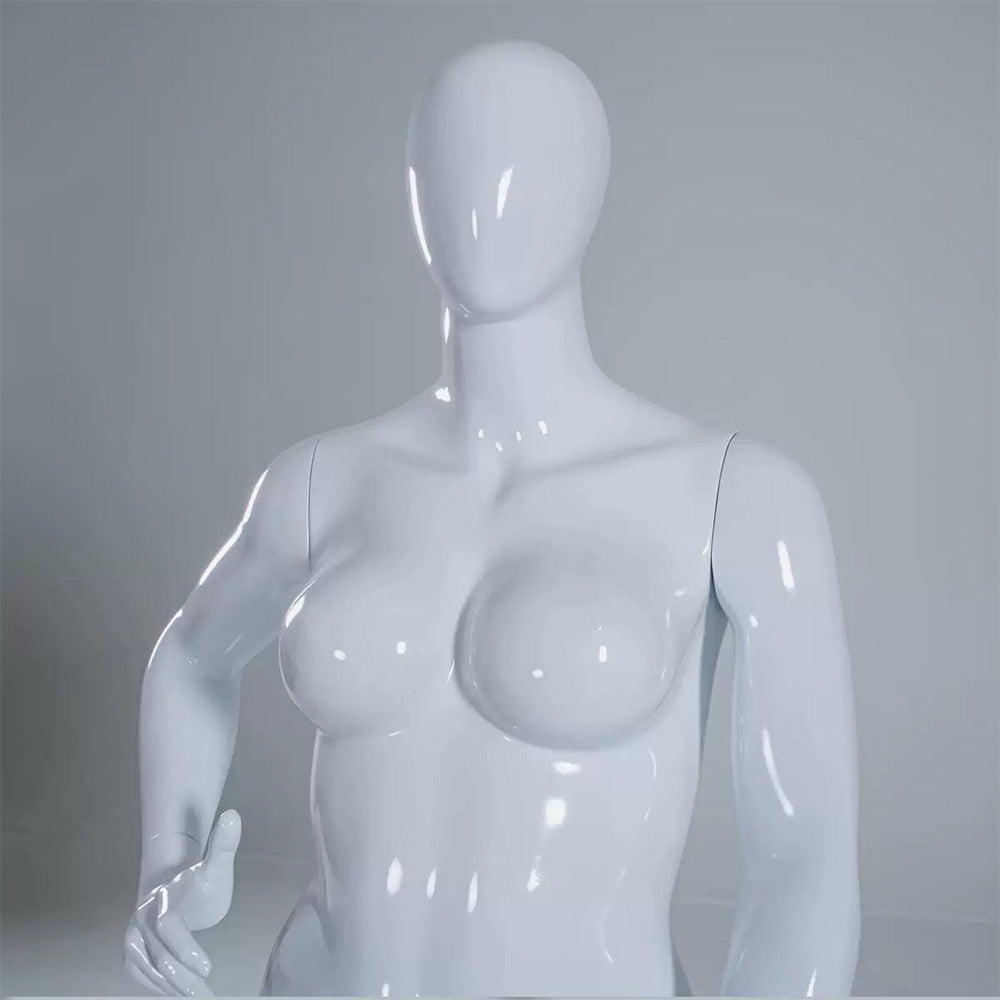 DE-LIANG Plus Size Full Body Female Mannequin,Glossy White Display Manikin for Clothing Stores, Dress Form Torso with Metal Base DL0174