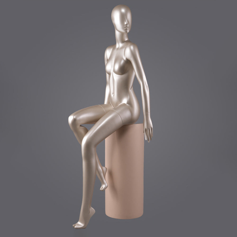 DE-LIANG Glossy Champagne Female Full Body Mannequin – Luxury Fiberglass Dress Form Display Model for Window, Boutique Clothing & Fashion Store Showcase
