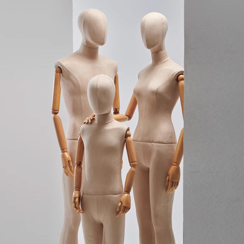 ull body female mannequin in velvet beige finish