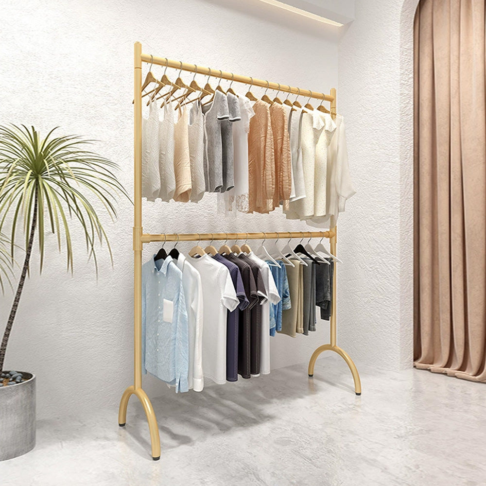 Standard Double Layers Poles Clothing Hanger, Children Kids Adult Floor Clothes Hanger Display Shelves Hanger Rack , Stainless Steel Gold - De-Liang Dress Forms