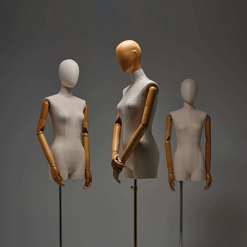 DE-LIANG Female Half Body Mannequin,Linen Display Mannequin with Wooden Head Model for Fashion Cloth Dressmaker Dummy,Model Props Shot Dummy DL0069 De-Liang Dress Forms