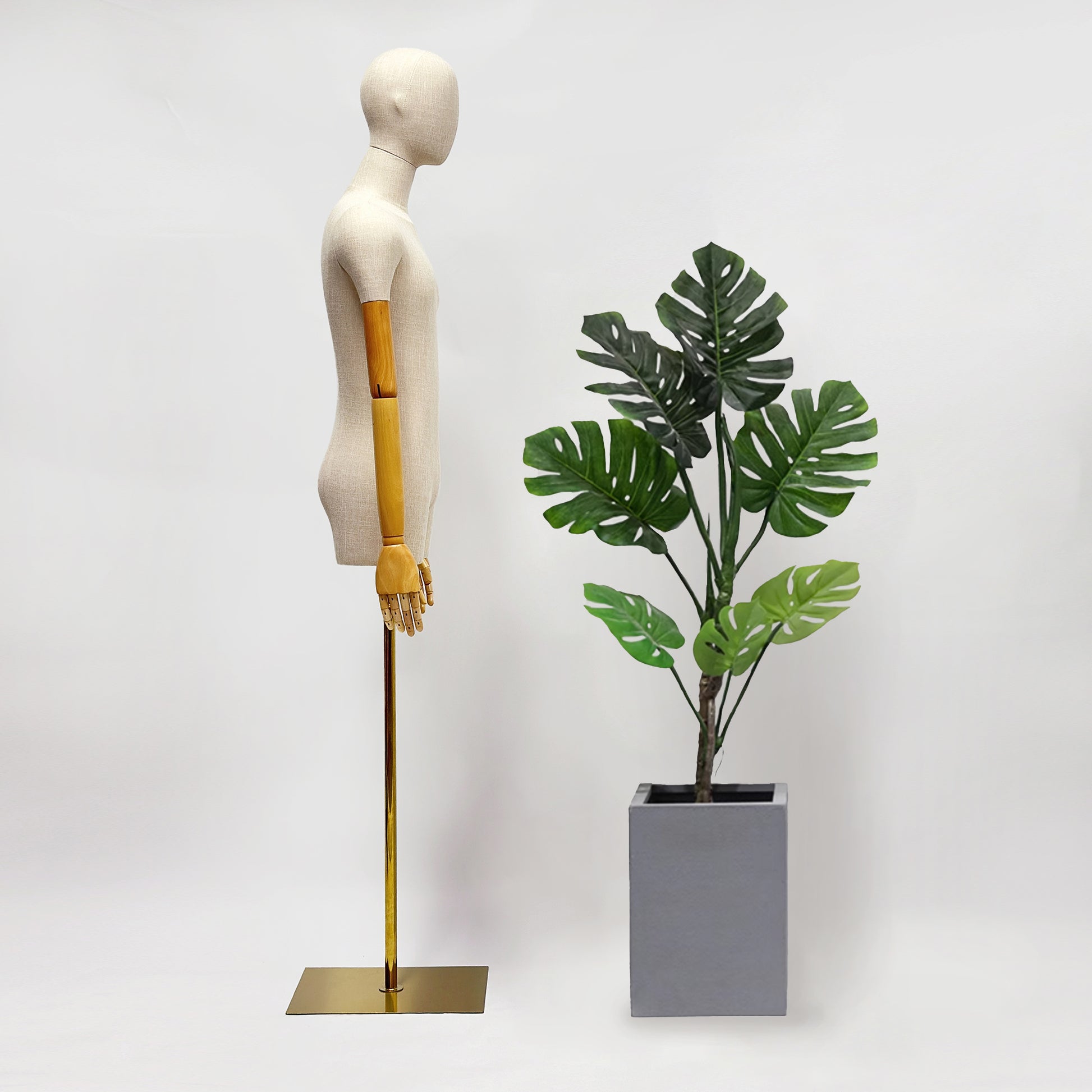 Luxury Linen Mannequin Half Body Torso,Male Dress Form Model Props with Head,Clothing Stores Display Holder(复制) - De-Liang Dress Forms