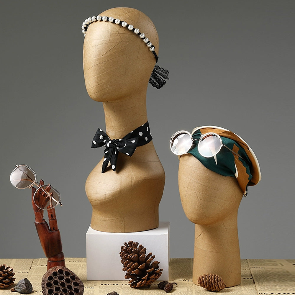 De-LIANG High Quality Female Head Mannequin Bust Retro Kraft Paper Wooden Boutique for Scarf Necklace DL2306 DE-LIANG