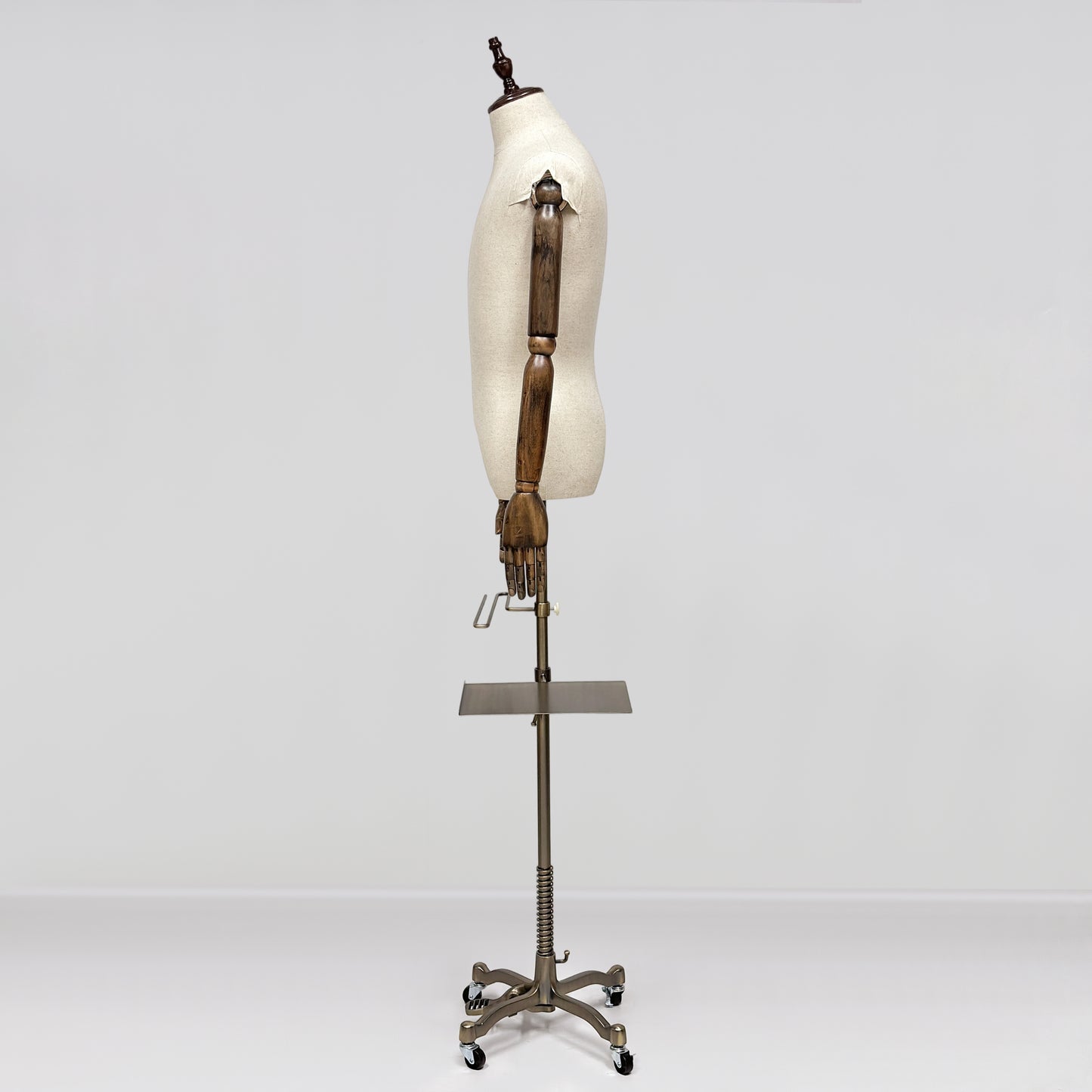 Male Half Body Mannequin, Men Suit Display Model with Wooden Arms and Cross Four-Wheel Base