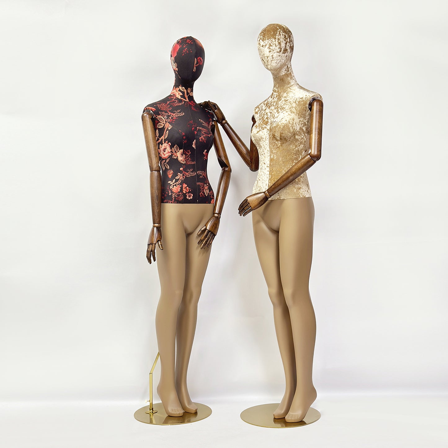 Luxury Mannequin Full Body, DE-LIANG Female Dress Form Torso With Black Wooden Arms, Upper Body Velvet Linen and Painting Brown Leg,1 Piece