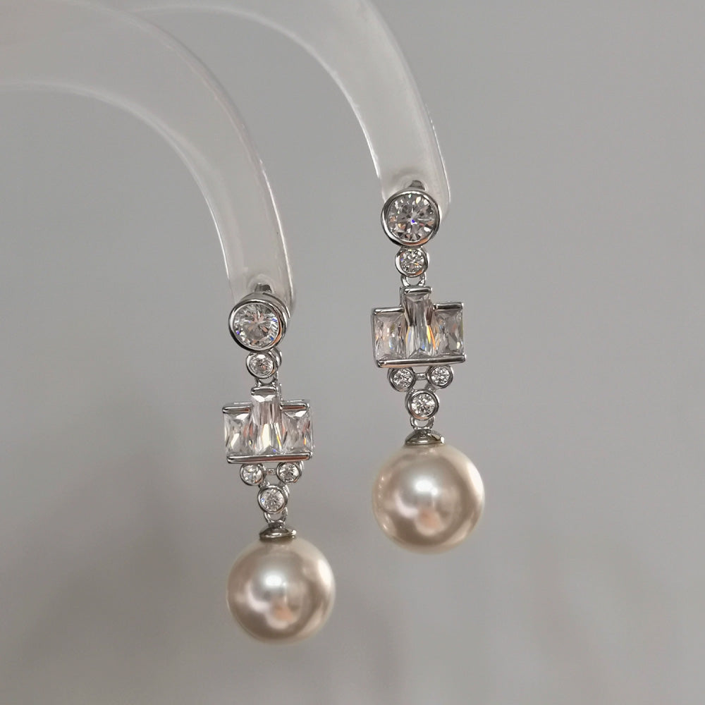 Silver Handmade Pearl earrings,Fresh Water Pearl Earrings, Hoop Pearl Earrings, Bridesmaid Gifts , Anniversary Gift, Wedding jewelry, Pearl Jewelry DE-LIANG