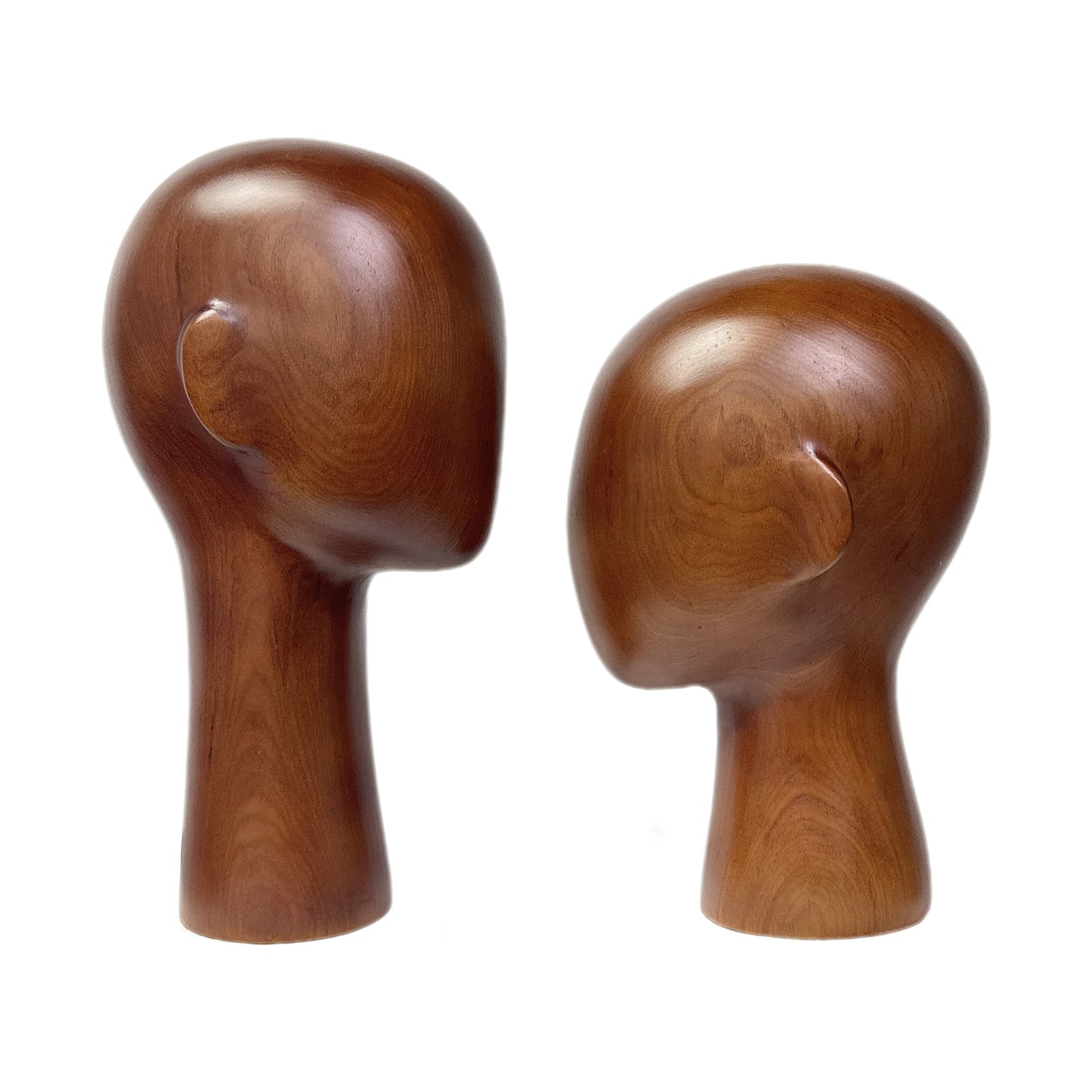 New Vintage Brown Wooden Head Mannequin, Solid Wood Hand Head Dress Form With Ear, Hat Wig Display Wood Mannequin ModelWiden Base, 32/37CM DE-LIANG