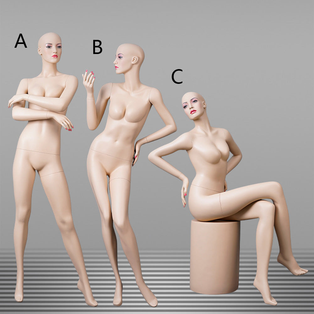 DE-LIANG Realistic Female Full Body Mannequin with Makeup Face, Nude Fiberglass Dress Form Display for Clothing Store & Boutique Window
