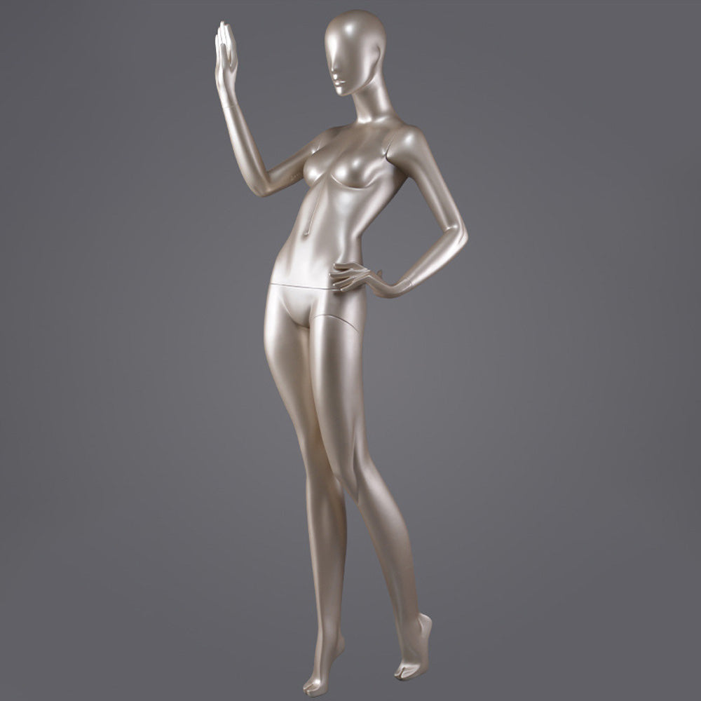 DE-LIANG Glossy Champagne Female Full Body Mannequin – Luxury Fiberglass Dress Form Display Model for Window, Boutique Clothing & Fashion Store Showcase