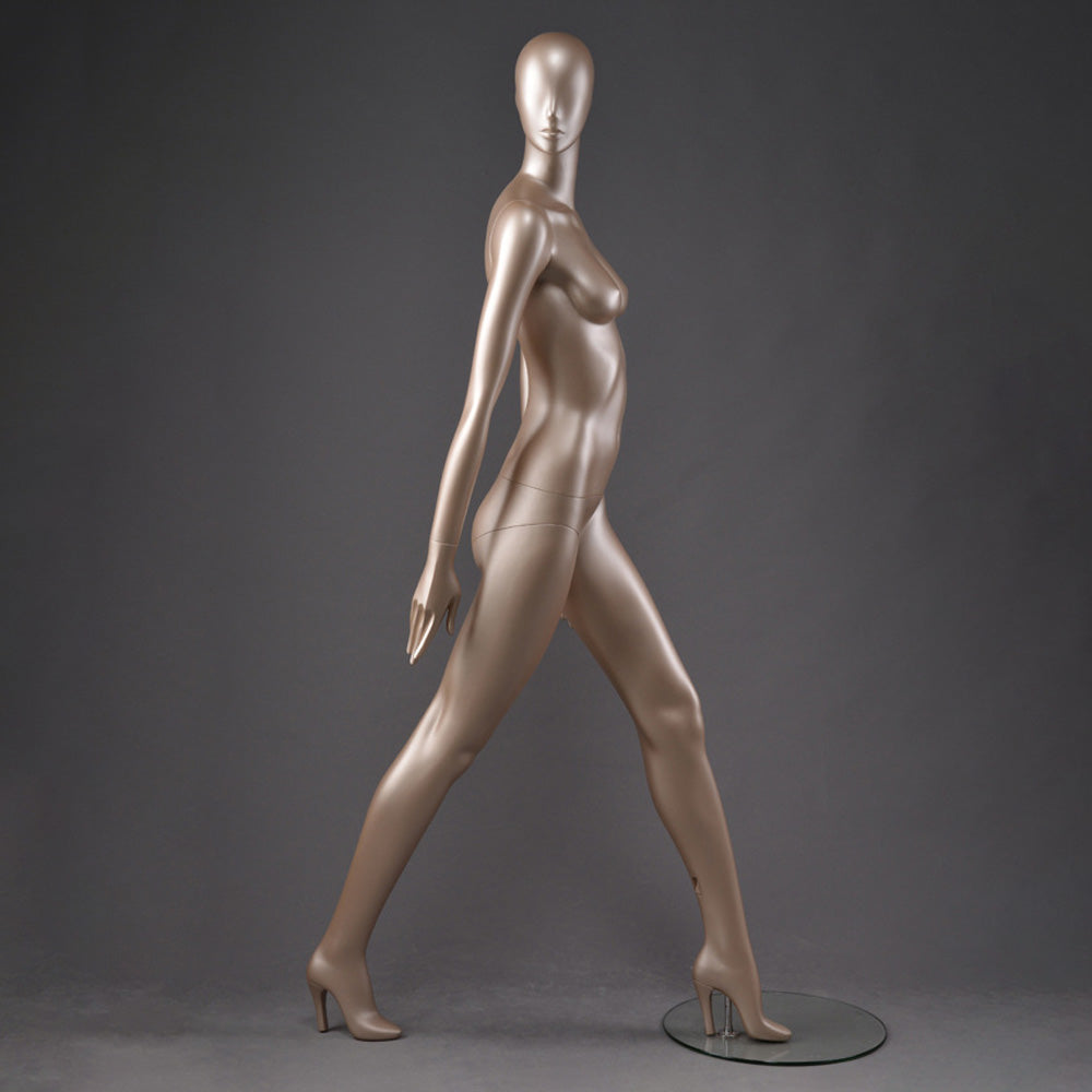 DE-LIANG Glossy Champagne Full Body Female Mannequins with Facial Features– Luxury Fiberglass Dress Form Display Dummy for Boutique Window, Clothing Store & Fashion Showcase