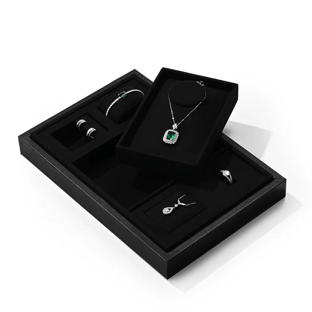 DE-LIANG Elegant Black Necklace Storage Box,Jewelry Organizer Traysl Organizer Display Storage Case for Rings Earring Necklace Bracelet,PU Leather & Microfiber DL2559