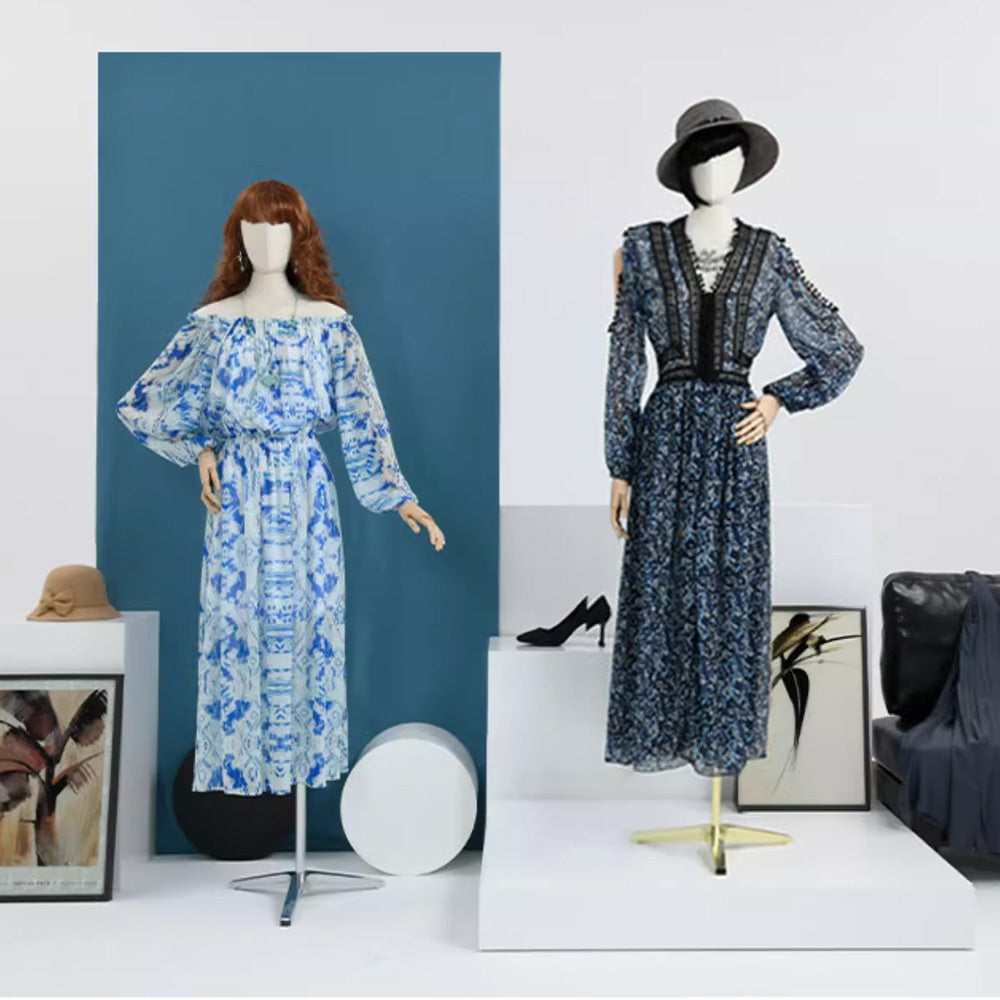 Mannequin en tissu pour femme DE-LIANG, mannequin à épaules plates pour femme adulte avec bras en bois flexibles, forme de robe de fenêtre pour présentation de vêtements