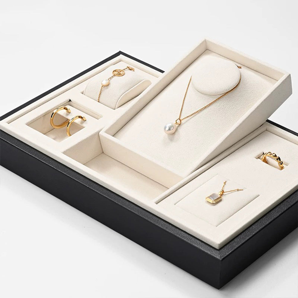 DE-LIANG Luxury Jewelry Display Box,Jewelry Organizer Traysl Organizer Display Storage Case for Rings Earring Necklace Bracelet,PU Leather & Microfiber DL2557
