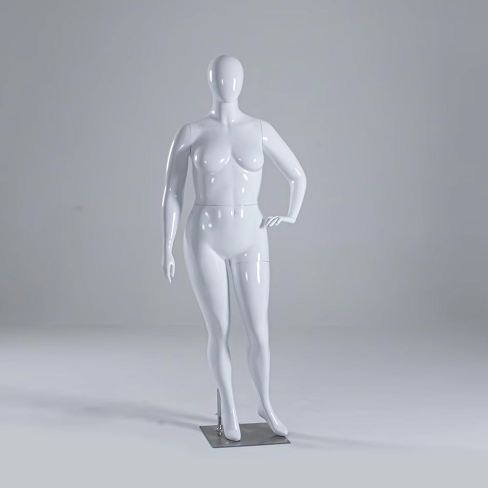 DE-LIANG Plus Size Full Body Female Mannequin,Glossy White Display Manikin for Clothing Stores, Dress Form Torso with Metal Base DL0174