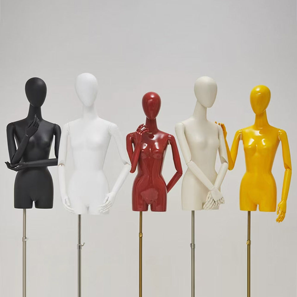 Mannequin de vitrine en velours à demi-corps féminin DE-LIANG, buste féminin avec bras en bois, mannequin de vitrine DL0040