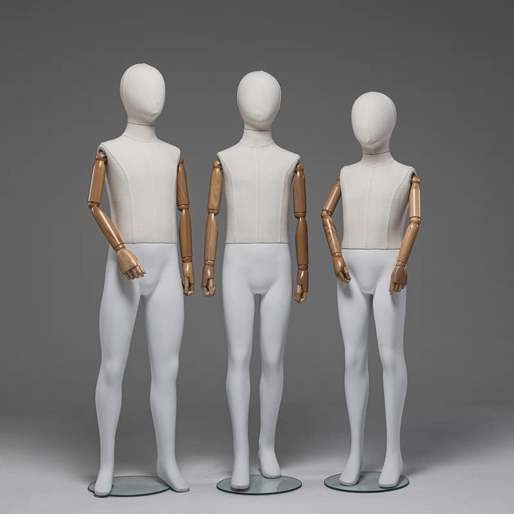Kids Full Body Mannequin,Fabric Wrapped Torso Painted Legs Wooden Arms
