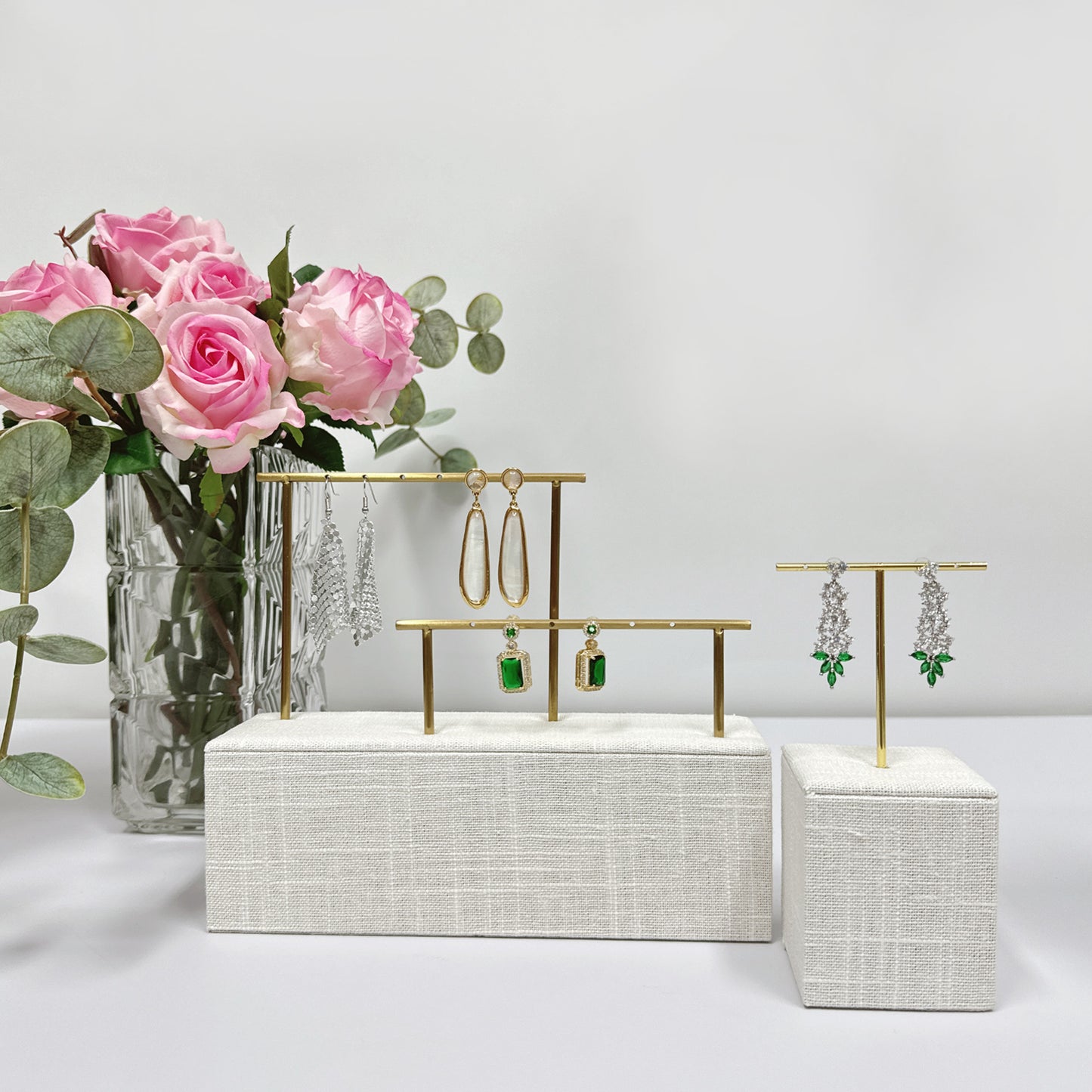 Elegant Linen Bust Form Display set, Necklace Bust, Jewelry Display, Linen Mannequin Display, Earrings display rack, Rings Tray display rack