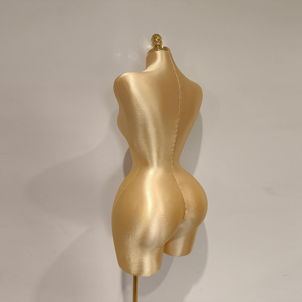 Elegant S-Shape Satin Female Half Body Mannequin, Adjustable Women Dress form Torso, Clothing Model Props,Lady Display Form with Metal Base