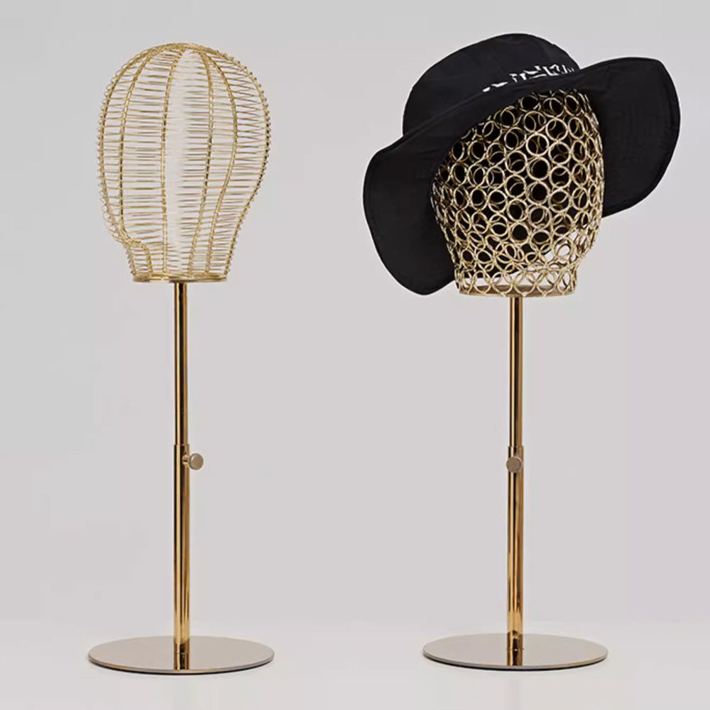 DE-LIANG Luxury Metal Mannequin Head Stand,Steel Wire Frame Hollow Head,Decorative Stand for Scarves, Hats, Wigs Display