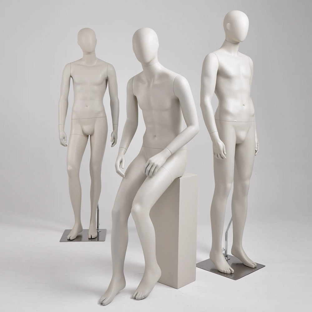 DE-LIANG Luxury Male Full Body Mannequins,Light Gray to Gray Male Dress Form Display Mannequis with Base,Stand Realistic Model for Clothing Shops