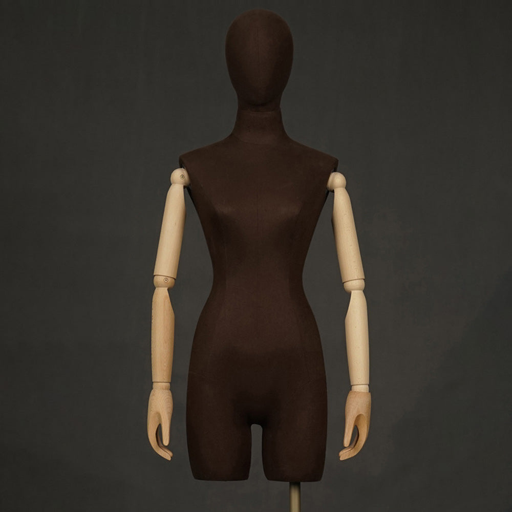 DE-LIANG Female Half Body Mannequin,Linen Fabric Adult Mannequins Torso with Wood Arms