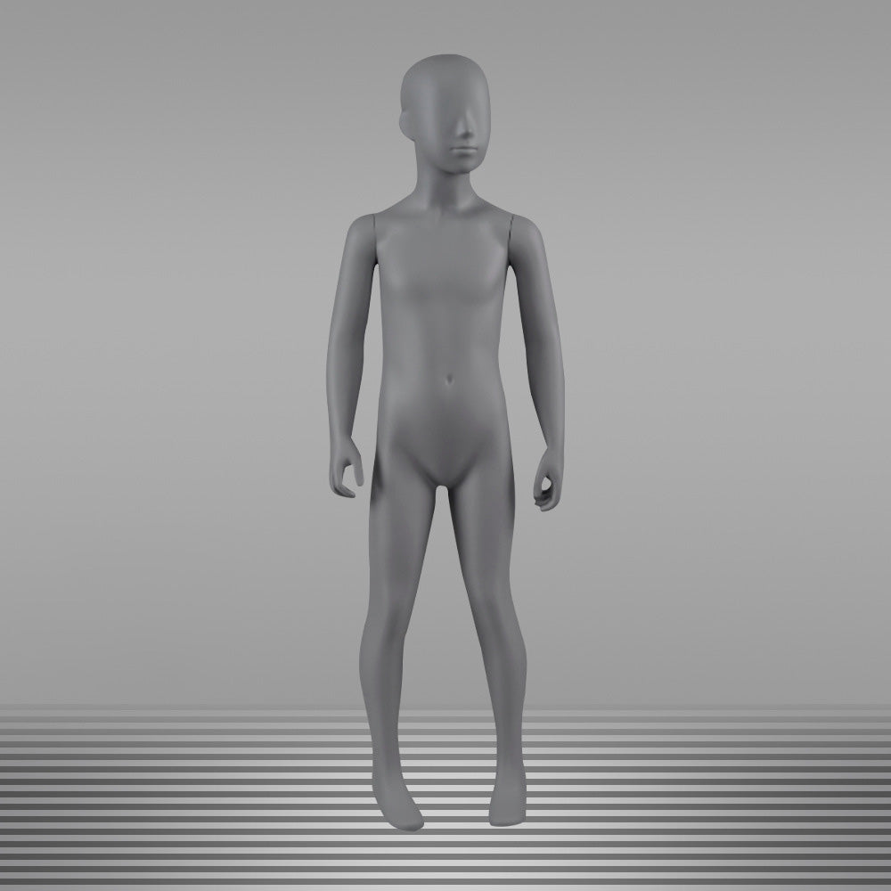 DE-LIANG Grey Kids Full Body Mannequins with Arms and Base – Child Dress Form Torso with Realistic Facial Features, Adjustable Display Dummy for Store Window & Boutique Clothing Display