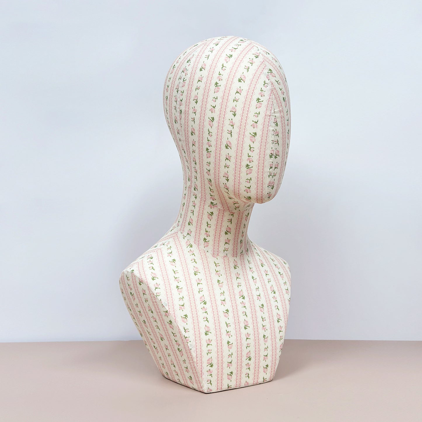 DE-LIANG New Fully Pinnable Linen Mannequin Head Form,Vintage Flower Mannequin Head Stand,Headband Wig Hat Jewelry Display Head Dummy DressForm Props
